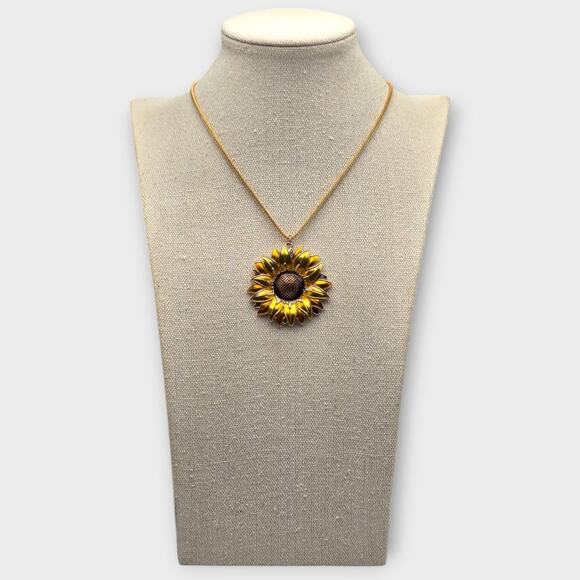 Source Unknown Jewelry - Sunflower Pendant Gold Snake Necklace | Vintage Floral Statement Jewelry